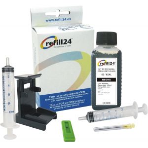 ERYI-Kit De Recharge Compatible Avec Cartouches D'Encre Hp 62, 62Xl Noir, Avec Clip Et Accessoires + 100 Ml D'Encre - Neuf