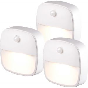 Lampe Détecteur De Mouvement Interieur, Lot De 3 Veilleuse Led Pile, Veilleuse D'escalier Automatiquel Pour Couloir, Chambre, Cuisine, Placard - Blanc Chaud - Neuf
