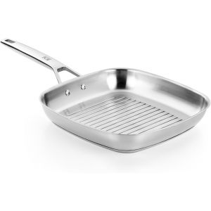 Subzonal-Signature Gril &Agrave; Rayures De 24 Cm, Acier Inoxydable, Sans Rev&ecirc;tement Antiadh&eacute;sif, Poign&eacute;e Ergonomique, Compatible Avec Tous Types De Feux, Argent M&eacute;tallique - Neuf