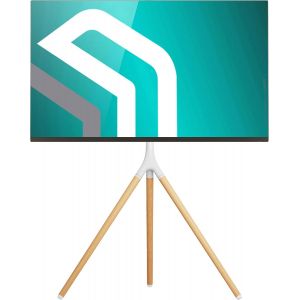 MEVRONISSHOP-Trepied TV Bois Int&eacute;rieur pour 32""-65"", Support TV sur Pied Poids de 35 kg, Trepied Television Hauteur R&eacute;glable VESA 100x100-400x400, Support T&eacute;l&eacute; Pivotant, Chevalet Tele Blanc TS1220-W - Neuf