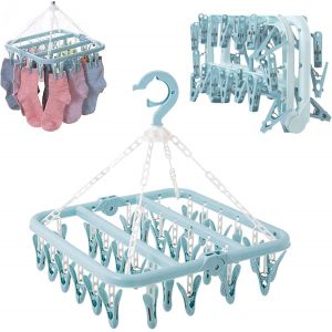 KGABERY-Etendoir Chaussette Avec 32 Pinces,Etendoir Linge Interieur Extérieur Suspendre,Mini Sèche-Linge Pliable À Suspendre,Sechoir A Linge Rotatif Pliant,Pour Chaussettes,Sous-Vêtements Et Petits - Neuf