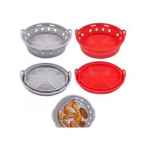 Lot De 2 Rev&ecirc;tements Ronds En Silicone Pour Friteuse &Agrave; Air Et Four - Gris Et Rouge - Neuf