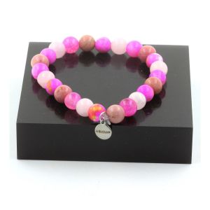 Bracelet Perles Quartz Rose + Jaspe Rose Jaune + Rhodonite + Agate Fabriqu&eacute; En France. - Neuf