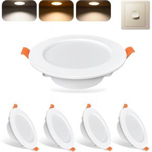 Spot Led 5W Blanc, Ip44 Encastr&eacute; Spot, 480Lm 230V Encastrable Extra Plat Spot, Blanc Chaud 3000K/ Blanc Neutre 4000K/ Blanc Froid 6000K, Diam&egrave;tre Du Trou &Oslash; 70-88 Mm, Lot De 5 - Neuf