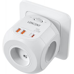 Prise USB Secteur PD20W Am&eacute;lior&eacute; Multiprise Murale Cube, Multiple 4 Prises 8 en 1 Chargeur Multiprise avec 4 Sortie AC, 4000W et 1 Type C et 3 USB Electrique Id&eacute;al Bureau Blanc - Neuf