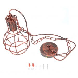 HJLIAN Lustre LED vintage industriel simple en fer E26/E27, luminaire suspendu pour restaurant, cafe, decoration, 85-245 V, ampoule non incluse, rouge rouille - Neuf