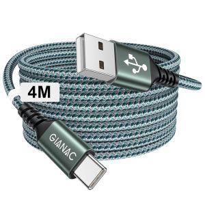 KALANKA-Câble USB C Long [4M] Câble USB C Charge Rapide 3.1A Chargeur C Nylon Tressé C Connecteur Synchro pour iPhone 16/15/15 Pro Max, Galaxy S24/S23/S22/S21/S10,A21,Huawei P40 P30 P20, Redmi,Smartp - Neuf