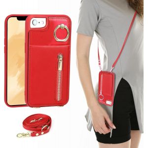 ERYI-Coque Pour Iphone 7/8/Se 2020/Se 2022 Sangle Réglable Pour Femme Étui Avec Zippé Portefeuille Avec Porte Carte Rfid Pochette Housse En Cuir Avec Réglable Anneau-Rouge - Neuf