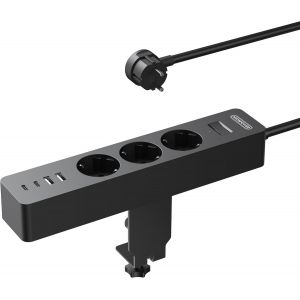 Multiprise de Bureau avec Interrupteur, Fiche Plate 3 Prises avec USB-C, C&acirc;ble de 2 M, 2500 W, Multiprise Electrique de Table pour Bureau, la Maison, Noir - Neuf