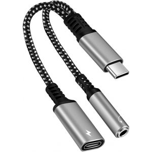 KALANKA-Adaptateur USB C Jack, Adaptateur USB C vers Prise avec Charge Rapide PD 60 W 2 en 1 A daptateur Prise Jack USB C et Chargeur Adaptateurs C&acirc;ble Audio &Eacute;couteur Compatible avec 16 Pro Max S24 S - Neuf