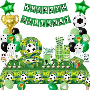 Trahoo-Décoration Anniversaire Football, Football Vaisselle De Fête Assiette, Kit Anniversaire Garçon Football, Anniversaire Football Ballon, Assiette Nappe Pour Anniversaire Garçon 16 Invités - Neuf