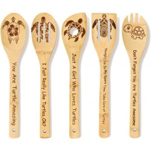 Eryi-Lot De 5 Cuillères En Bois Pour Tortue - Cuillères En Bambou - Décoration De Cuisine - Cadeau Tortue - Accessoires De Cuisine - Ustensiles De Cuisine - Cadeaux Pour Femmes Et Hommes - Neuf