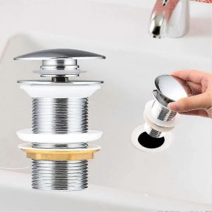 Bonde automatique à poussoir sans trop-plein, en cuivre chromé, bonde à poussoir, G1 1/4 (chrome sans trop-plein) - Neuf