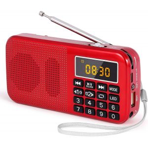 DTUB-J-725 Radio Portable Rechargeable,Poste Radio Fm Avec Batterie Rechargeable 3000Mah,Petite Radio Portable Avec Réveil/Horloge Et Éclairage De Secours,Prise En Charge Mp3/Sd/Usb/Aux - Neuf