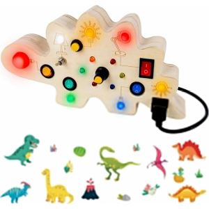 ChenQuanSarl-Busy Board Montessori, Planche Montessori Bois A 8 Interrupteurs/13 Lampes Led, Busy Board Jouet Pour Développer Potentiel/Créativité/Imagination, Montessori Jouet Enfant Pour Enfant 1-4 - Neuf
