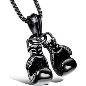 Kal-Pendentif Collier Gant De Boxe Pendentif Gant De Boxe Collier En Acier Inoxydable Avec Cha&icirc;ne, Noir - Neuf