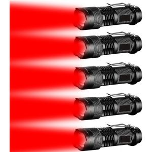 Eryi-Lampe De Poche Rouge, Puissante Tactique Lumineuse Rouge, Lampe De Poche Rouge, Zoomable, Portable, Lampe De Poche Imperméable À L'eau Led, Lampe De Poche De Pêche Lumière Rouge (5, Red) - Neuf