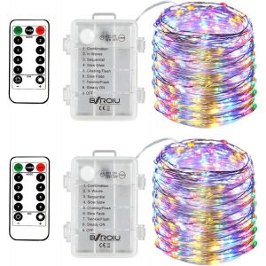 KAL-2 X50Leds Guirlande Lumineuse Batterie Par 5 Mètres Micro Argent Câble 3Aa Opération A Pile Étanche Avec Télécommande 8 Programme (Multicolore) - Neuf