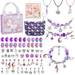 Cadeau De Noël - Ensemble De Bracelets Pour Enfants À Fabriquer Soi-Même, Coffret Cadeau En Perles Violettes - Neuf