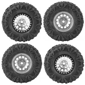 4 pièces RC chenille caoutchouc pneu métal roue moyeu accessoire adapté pour 1/10 RC voiture 2.2 pouces argent - Neuf