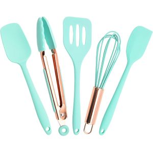 Tianyi-Lot De 5 Mini Ustensiles De Cuisine En Silicone - R&eacute;sistants &Agrave; La Chaleur - Avec Porte-Ustensiles - Antiadh&eacute;sifs - Passe Au Lave-Vaisselle - Neuf