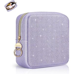 CAUC-Trousse Maquillage pour Femme Trousse de Toilette Fille en Cuir Paillet&eacute; Petit Pochette Rangement Maquillage Vernis a Ongle pour Trousse de Toilette de Voyage Accessoires Cadeau Anniverssaire,Vi - Neuf