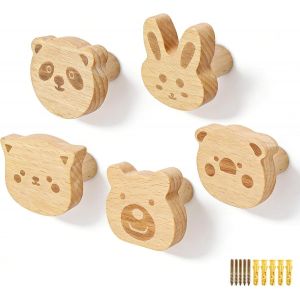 5 Pi&egrave;ces Patere Bois Forme Animale, Patere Murale en Bois, Porte Manteau Mural Enfant avec Tube D'expansion et Vis, Capacit&eacute; de Charge 3-5 kg, pour Chambre &agrave; Coucher, Salon, Placard - Neuf