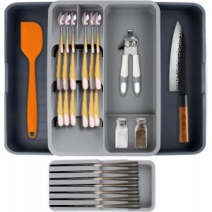 Eryi-Daffodily Organisateur De Tiroir Pour Couverts, Plateau Ajustable Et Extensible Avec 8 Compartiments Spacieux Pour Fourchettes, Cuillères, Couteaux (Range Couvert Avec Porte-Couteau) - Neuf