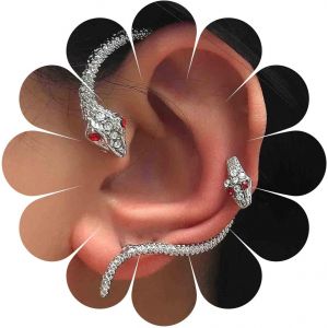 Kal-Boucles D'oreilles Punk Serpent Boucle D'oreille Argent Serpent Boucle D'oreille Boho Cartilage Boucle D'oreille Gothique Serpent Clip On Rubis Bijoux Pour Femmes Et Filles Cadeaux (Argent) - Neuf