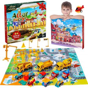 KAJGL-Véhicules De Chantier,Camion De Construction Avec Grue,Pelleteuse Et Panneaux De Signalisation,Transporteur De Petites Voitures 24 En 1,Cadeau Éducatif Pour Enfants Garçons Et Filles 6+ - Neuf