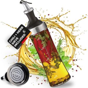 Mevronisshop-Bouteille D'huile En Verre Avec Passoire - 570 Ml Distributeur D'huile Pour La Fabrication D'huile Aromatique | &Eacute;tanche Et Lavable Au Lave-Vaisselle - Neuf