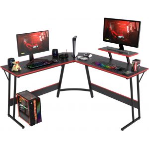 JEXNOVASHOP-Bureau Gaming d'angle 128x128x90cm Bureau en Forme de L Corner Table de Jeu avec Support pour &eacute;cran avec Grand Bureau pour &eacute;tudier&iquest;Noir&iquest; - Neuf