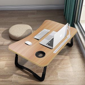 Ulteronixshop-Table de Lit Pliable, Support Ordinateur Portable avec 4 Ports USB/Tiroir/Fente pour Tasse/Support Pad, Convient pour Canap&eacute;, Sol (60x40cm, Couleur du Bois) - Neuf