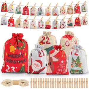 Jexnovashop-Calendrier De L'avent 2025, 18 * 12cm Sac Pour Calendrier De L'avent Vide A Remplir, Pochette Diy D&eacute;coration No&euml;l, 24 En Tissu Reutilisable Vide Pour Enfant Femme Homme - Neuf