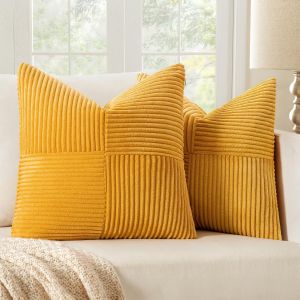 Cauc-Lot De 2 Housse Coussin En Velours C&ocirc;tel&eacute; 50x50cm Curcuma Housse De Coussin Decoratif Coussin De Canap&eacute; Moderne Doux D&eacute;co Coussin De Canap&eacute; - Neuf