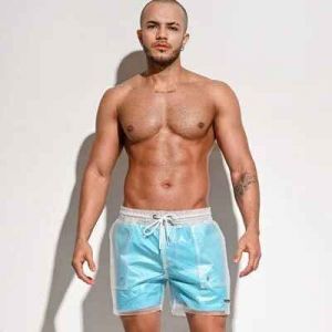 Desmiit Imperméable Boardshorts Hommes Plage Conseil Shorts De Bain Hommes Maillot De Bain Transparent Surf Court Maillot De Bain Vêtements De Sport-M Waist 70-76cm-Sky Bleu - Neuf