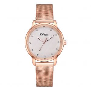 Montre-Bracelet Analogique A Quartz Pour Femme, Decontractee, Avec Cadran Rond En Strass Et Bracelet En Maille D'alliage (Blanc) - Neuf