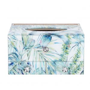 Boite de rangement multifonctionnelle en tissu et verre a motif foret tropicale, organiseur pour bijoux, montres et autres objets - Neuf