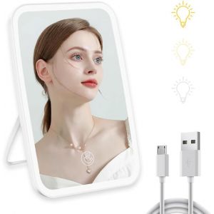 Kal-Miroir De Courtoisie De Maquillage, Miroir De Maquillage Portable Éclairé Avec Éclairage 3 Couleurs, Écran Tactile À Intensité Variable, Design Pliable Portable, Luminosité Réglable, Miroir Cosmé - Neuf