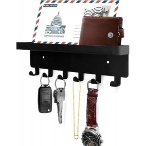 Cmwx-Porte-Clés Mural Avec Plateau Et 6 Crochets, Pour Couloir, Porte-Clés Avec Étagère Pour Le Rangement Du Courrier (Noir) - Neuf