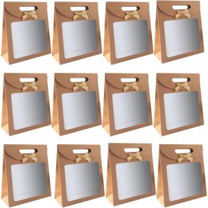 Trahoo-12 Pi&egrave;ces Sac Papier Kraftsac Cadeau Avec Poign&eacute;esac Cadeau Avec Fen&ecirc;tre, Pour Emballer Des Cadeaux De Banquet, Des Bonbons, Des Biscuits,Taille Moyenne - Neuf