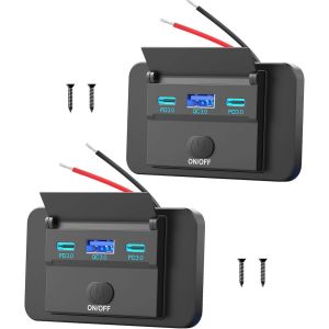 78W Prise USB 12V Montage en Surface L&eacute;ger Double Port USB C 30W et QC3.0 18W pour Voiture, Panneau Chargeur de Remplacement pour Allume-Cigarette USB 12 Volts avec Interrupteur pour Bus Marine Moto - Neuf