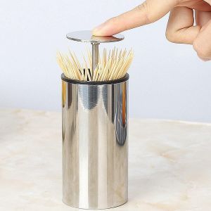 Porte-Cure-Dents, Distributeur Automatique De Cure-Dents En Acier Inoxydable, Ouverture Par Clic, Boîte De Rangement Moderne Pour Cure-Dents En Bambou - Neuf
