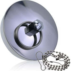 YEMAESRE-1 Pièce Bouchon De Baignoire Avec 1 Pièce Chaînette, Bouchon De Vidange D'Évier, Bouchon De Vidange En Silicone En Acier Inoxydable Pour Les Piscines, Les Baignoires Et La Cuisine - Neuf