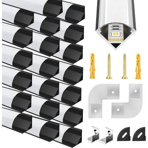 Lot De 20 Profil&eacute;s Led En Aluminium Noir En Forme De V - Canal De 1 M Profil Noir Avec Couvercle Blanc Laiteux - Embouts Pour Clips De Montage - Refoulement En Aluminium - Connec[RUB9222397] - Neuf