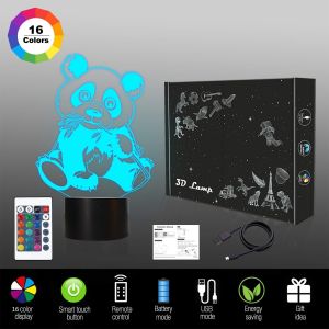 Tianyi-Lampe Veilleuse 3d Pour Enfants Avec Télécommande - 16 Couleurs - Motif Panda Mignon - Changement Automatique Avec Interrupteur Tactile - Cadeau De Noël Ou D'anniversaire Pour Enfants - Neuf