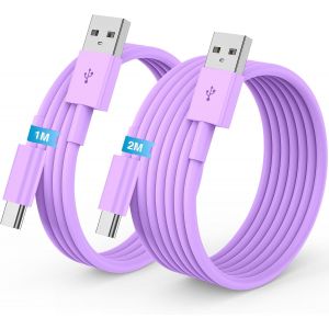 Carplay C&acirc;ble USB A vers USB C pour iPhone 16/17/15 Pro Max Chargeur Cordon 1M+2M,Cable USB Chargeur pour Apple iphone 17 16 15 Plus Voiture Charge Rapide pour Samsung S25,iPad Pro,Android-violet - Neuf