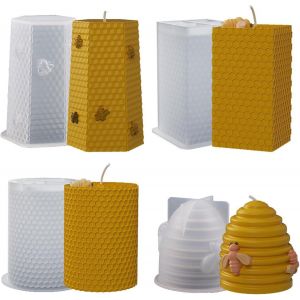 Lot De 4 Moules &Agrave; Bougies En Silicone En Forme D'abeille - Pour Fabrication De Bougies 3d, R&eacute;sine &Eacute;poxy, Savon, Cire - Moules Cylindriques - Neuf