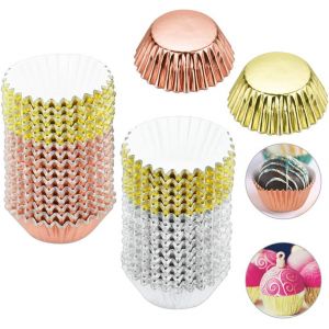 Kalanka-600 Pcs Caissettes Mini Pour Cupcakes Cuisson En Feuille D'aluminium Caissette Muffin G&acirc;teau Cupcake Liners Moule &Agrave; Muffin Papier Pour Anniversaire Mariage Halloween (Or, Argent Et Or Rose) - Neuf