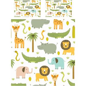 Tzf-Parure De Lit 135x200 Cm Avec 1 Taies D'oreiller 80x80 Cm Housse De Couette Safari Animaux Lion Éléphant Microfibre Literie Avec Fermeture Éclair Pour Enfants Garçons Filles - Neuf